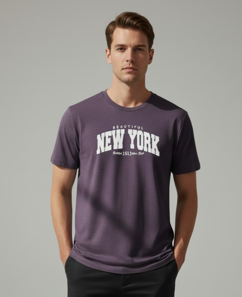 "Beautiful New York" Collegiate Tee - Heather Plum